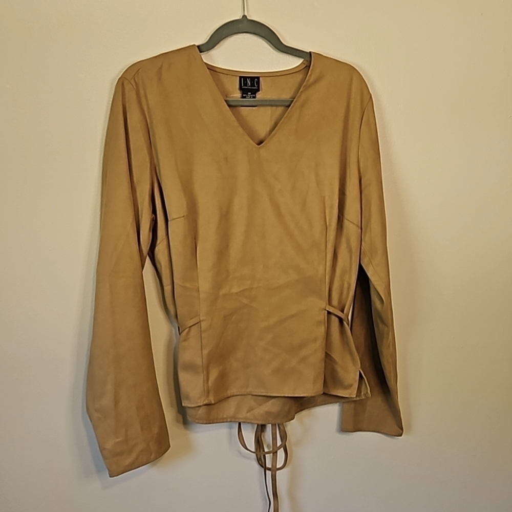 INC International Concepts Faux Suede Blouse Large